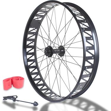 Imagem de 26in Fat Bike Roda Dianteira 4.0/4.9 '' Pneu Bicicleta De Neve Roda Traseira Liga De Alumínio Bicicleta De Praia Rodado Cubos De Freio A Disco Qr 135mm / 190mm 36h, Anodic Black, 26in Front