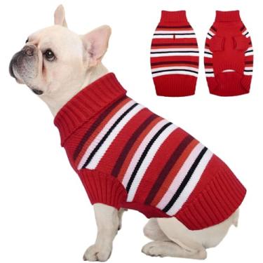 Imagem de Kuoser Suéter listrado para cães | Gola rolê aconchegante para cachorro médio, design listrado, passeios quentes, gosta de filhotes, confiança do proprietário, vermelho M