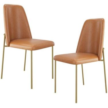 Imagem de Kit 02 Cadeiras Decorativa Estofada Para Sala De Jantar Dourada Bella 