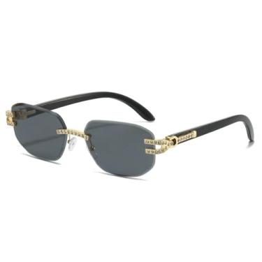 Imagem de Óculos de sol femininos de luxo, sem armação, com armação degradê, armação de diamante, casual, masculino, UV400 (dourado e preto)