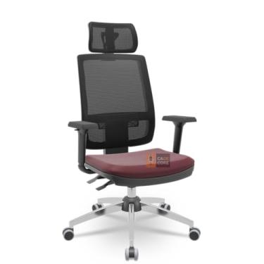 Imagem de Cadeira Brizza Tela 3D BackPlax Cromada Com Apoio NR17 Plaxmetal (Sintético Vinho)