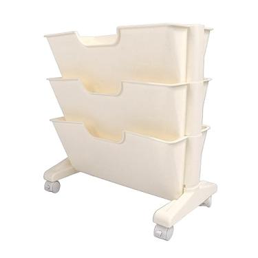 Imagem de aqxreight Estante de Estante de Laminação de 3 Camadas Com Rodas de Travamento Design Moderno de Inclinação para Solução de Armazenamento Com Economia de Espaço Compacto Em Rosa (Branco)