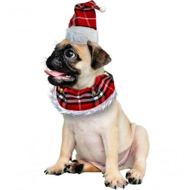 Imagem de Roupinha Natalina Cachorro Porte Médio Gorro E Gola Xadrez - Gici Chri