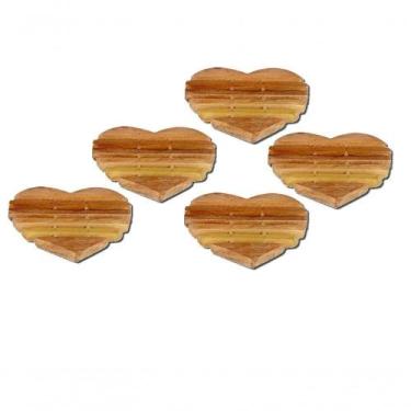 Imagem de Kit 5 Descanso Panela De Pau Madeira Modelo Coração 21X16 Cm - Colher 