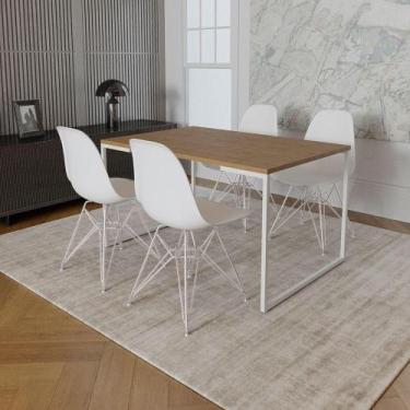 Imagem de Mesa Industrial Base Ferro Branco Tampo 137X90 Amêndoa 4 Cadeiras Ferr