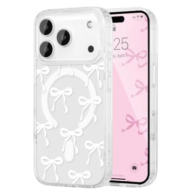 Imagem de UEEBAI Capa magnética para iPhone 17 Pro Max, capa de arco compatível com MagSafe, fita fina sem fio, estética, capa protetora antiamarelamento à prova de choque para mulheres e meninas - branca