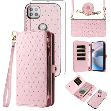 Imagem de Asuwish Capa de celular para Moto One 5G Ace/Motorola G G5 2021 capa carteira celular com zíper com alça protetora de tela com glitter flip compartimento para cartão MotoOne 1 One5G UW Ace 6.7
