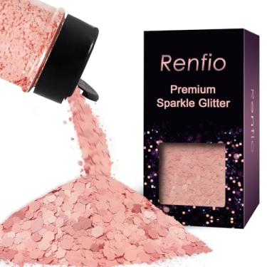 Imagem de Renfio Purpurina grossa rosa pêssego fosco, 50 g de resina rosa mista, flocos de lantejoulas hexagonais foscas para suprimentos de copo de globo de neve, artesanato, resina, decoração de festival