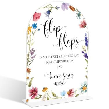 Imagem de Placa de chinelos, placas de casamento para cerimônia e recepção, placa de mesa de acrílico em arco floral, decorações de chá de panela, decoração de chá de panela, suprimentos de pista de dança de
