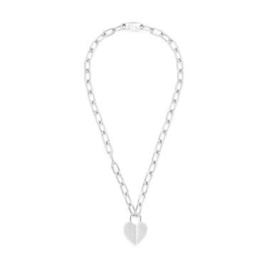 Imagem de Fossil Colar feminino Harlow com pingente de aço inoxidável com textura linear, cor: prata (modelo: JF04657040), Length: 508mm, Width: 25.3mm, Height: 32.4mm, Aço inoxidável, Sem Pedra Preciosa