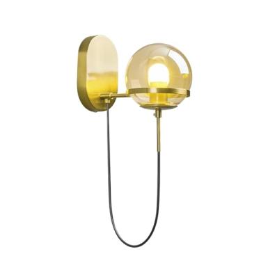 Imagem de FDPBY Arandela dourada de vidro âmbar moderno com globo de vidro de 14 cm para quarto, banheiro, arandelas de parede (1 pacote)