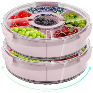 Imagem de Bandeja de servir dividida com tampa e alça, girador grande para lanches, bandeja multiuso para charcutaria, frutas vegetais, taco, terça-feira, viagem, praia, piquenique, essenciais