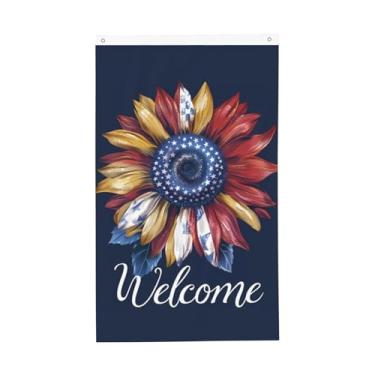 Imagem de wamingzaka Bandeira Patriótica Americana Floral 3x5 Bandeira Land of the Free Vertical Dupla Face Banner com ilhós de latão, decorações internas ao ar livre de quintal de boas-vindas