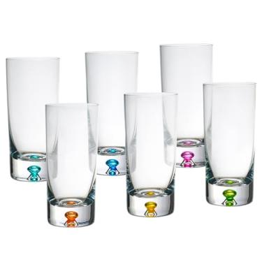 Imagem de Barski Copo Highball - Copos para beber - Conjunto de 4 - Copos Hiball - Copo de cristal de vidro - com bolha colorida na parte inferior - para água, suco e coquetéis, copos de bar - 350 ml - Feito na