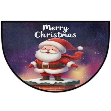 Imagem de Tapete de porta meio redondo de Natal, tapete de porta semicírculo de chaminé de Papai Noel, antiderrapante, tapete macio para entrada interna, resistente ao desgaste, tapete de boas-vindas para