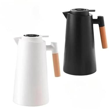 Imagem de Garrafa Térmica 1 Litro com Termômetro Digital LED - Garrafa Térmica para Café e Chá, Manutenção de Temperatura 12/24h, Alça de Madeira, Design Moderno e Estilo Nórdico(Cor Aleatória,1000ML/1L)