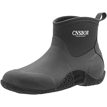 Imagem de CNSBOR Botas de trabalho masculinas – Impermeáveis, leves, botas de jardim no tornozelo, Preto, 6 Wide