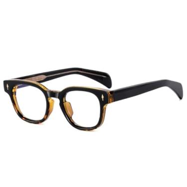 Imagem de Óculos de sol quadrados da moda, armação retrô para homens, armação com dobradiça de mola e rebites (leopardo preto)