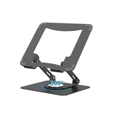 Imagem de Suporte de metal para laptop (preto escuro) com base giratória 360, suporte ergonômico ajustável para notebook compatível com laptops Air, Pro, Dell, HP, Lenovo e mais laptops de 10 a 15,6 polegadas