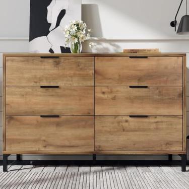 Imagem de Aparador Para Sala De Estar, Cômoda Com 6 Gavetas, Aglomerado, Estrutura Metálica, Dark Oak, Particle Board