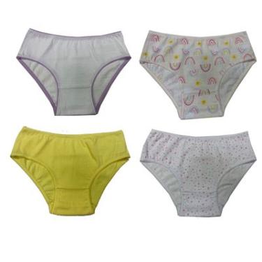 Imagem de Kit 4 Calcinhas Infantis 100% Algodão LR24-189 Tamanho 6 Branco, Rainbow, Estrelas, Amarelo - Basic+