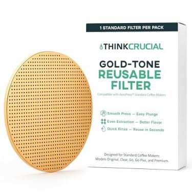 Imagem de Filtro de disco reutilizável dourado compatível com cafeteiras padrão AeroPress – Compatível com original, transparente, premium, Go & Go Plus – Aço inoxidável revestido de titânio, lavável, ecológico