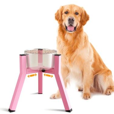 Imagem de Suporte elevado para tigela para cães médios e grandes, largura ajustável 18-27,9 cm, 28 cm de altura, suporte de tigela para cães elevado, rosa