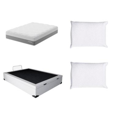Imagem de Cama Box Baú Martin Premium com Colchão Casal Sublime Mola Ensacada e Espuma Viscoelástica (32x138x188) e 2 Travesseiros Guldi Soft Nasa Branco