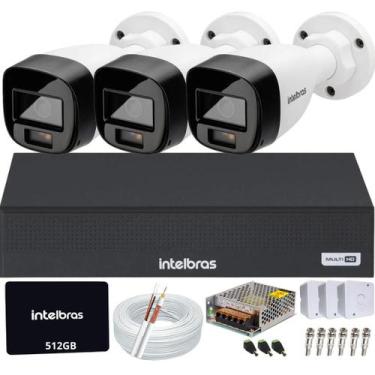 Imagem de Kit CFTV 3 Câmeras Intelbras 1220b Full Color DVR intelbras 1104c SSD 
