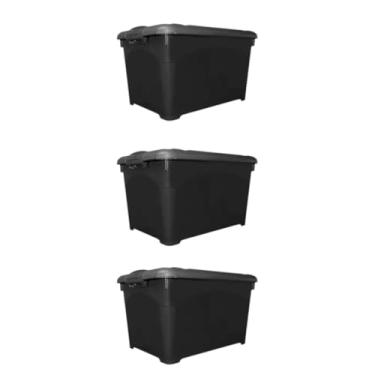 Imagem de CAIXA ORGANIZADORA 95L COM TAMPA, ALÇAS, TRAVAS E RODINHAS TIPO CONTÊINER - PRETA (3 CX ORGANIZADORA 95L PRETA)