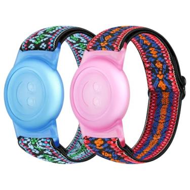 Imagem de PBFairyy Pulseiras elásticas de nylon para Apple AirTag para crianças, pacote com 2 pulseiras de relógio de nylon compatíveis com AirTag, pulseira antiperda ajustável para crianças idosas