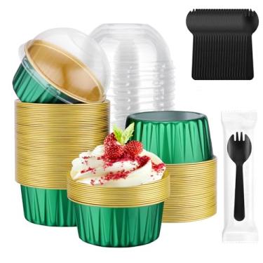 Imagem de EUSOAR Creme Brulee Ramekins descartáveis com garfos de plástico, 60 peças de mini formas de cheesecake de 142 g com tampas, forros de cupcake de muffin, formas de pudim de creme para festa de