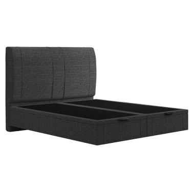 Imagem de Cama King Baú Flutuante Com Cabeceira 195cm Spazio S04 Linho Preto - Lyam Decor