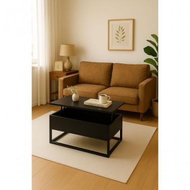 Imagem de Mesa De Centro Baú Elevável Preto Vira Mesa De Apoio Notebook Mdf 15mm E Ferro