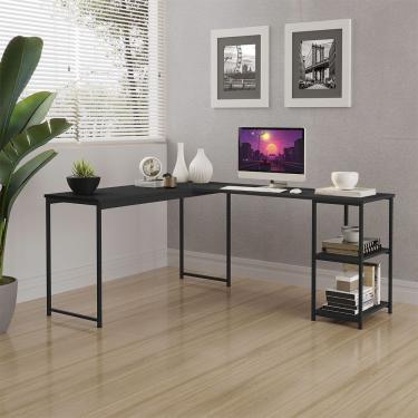 Imagem de Mesa Em L Office Em Mdf Estilo Insdustrial Klm Store Preto
