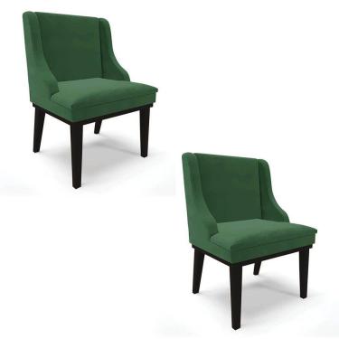 Imagem de Kit 2 Cadeiras Estofadas para Sala de Jantar Base Fixa de Madeira Preto Lia Veludo Verde - Ibiza