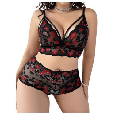 Imagem de WDIRARA Conjunto de lingerie sexy feminino plus size Tartan School Girl Bralette e saia, Preto, X-Large Plus