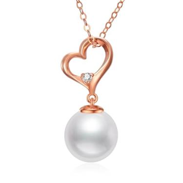 Imagem de Colar de coração de ouro 14K para mulheres, pingente de pérola cultivada em água doce em ouro delicado com formato de coração para sempre, joia de presente para ela, mãe, esposa, 45,7 cm, Large, Ouro