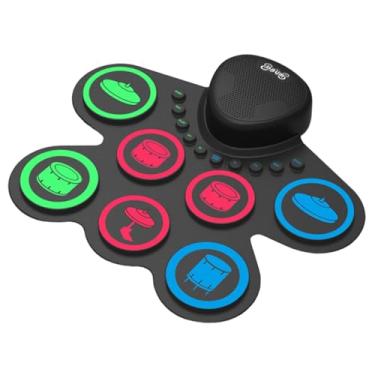 Imagem de oshhni Conjunto de bateria eletrônica enrolada à mão com baquetas, suprimentos compactos portáteis, lembrancinhas para festa, presente, instrumento de