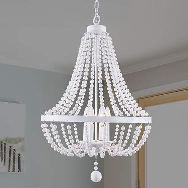 Imagem de Luminária pendente de 4 luzes Luminária suspensa de fazenda Lustre de contas de madeira Acabamento ajustável em altura Iluminação pendente Boho (preto) luminária pendente luminária pendente