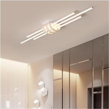 Imagem de Lustre LED moderno para quarto, corredor, hall de entrada, sala de estar, preto fosco/branco, 90-260 V, luminárias de teto LED, decoração de casa, lâmpada, branco 110x20x10 cm, branco quente