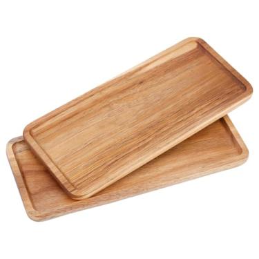 Imagem de DICOSMETIC 2 bandejas de madeira de acácia, 29 x 13 cm, pratos de madeira retangulares, mini tábuas de charcutaria para alimentos, banheiro, decoração de casa, balcão de cozinha