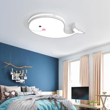 Imagem de Luminária de teto LED de desenho animado de baleia, regulável, criativa, para quarto infantil, com controle remoto, abajur moderno de acrílico branco, 60 cm, luz de teto para quarto de menin