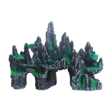 Imagem de Saim Decorações de aquário grande, decoração de montanha, casa caverna, ponte, tanque de peixes, modelo de paisagem aquática para peixes dourados, esconderijo de esconderijo de ciclídeos Betta (33 x