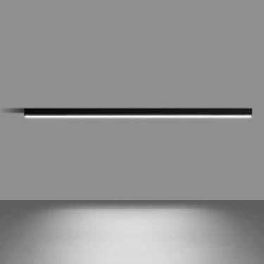 Imagem de Luminária de teto minimalista preta moderna para sala de estar, quarto, corredor, cozinha, lustre semi-embutido com design de faixa longa, modo de 3 cores, 120 cm, iluminação linear próxima