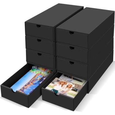 Imagem de AOBOPLE Pacote com 8 caixas de armazenamento de fotos, 15 x 30 x 6 cm, papel para scrapbook, para fotos, papel de 15 x 15 cm, documentos de escritório, artigos de papelaria e artesanato, organizador
