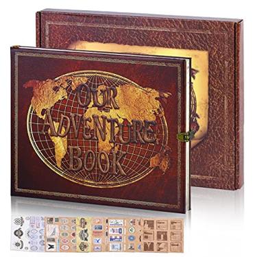 Imagem de Livro de Aventura, scrapbook, diário de viagem, livro de fotos com capa de letras em relevo, grande álbum de fotos feito à mão para aniversário, casamento, chá de bebê, formatura (vermelho)