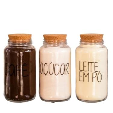 Imagem de Potes Hermeticos Bambu, Kit Cantinho Do Café, 3 Potes de Vidro 810 Ml E Tampa Rolha Cortiça, Pote Mantimento, Melhorando O Apelo EstéTico Da Cozinha