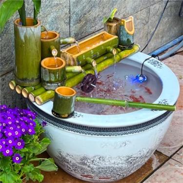 Imagem de Kit de fonte de água de bambu natural, resistente à água, bambu, acentos de bambu, resistente a rachaduras, Feng Shui, decoração de jardim Zen ao ar livre, para decoração de jardim Zen para uso