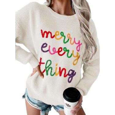 Imagem de Suéter feminino MARZXIN Feliz Natal Santa Tree branco XL